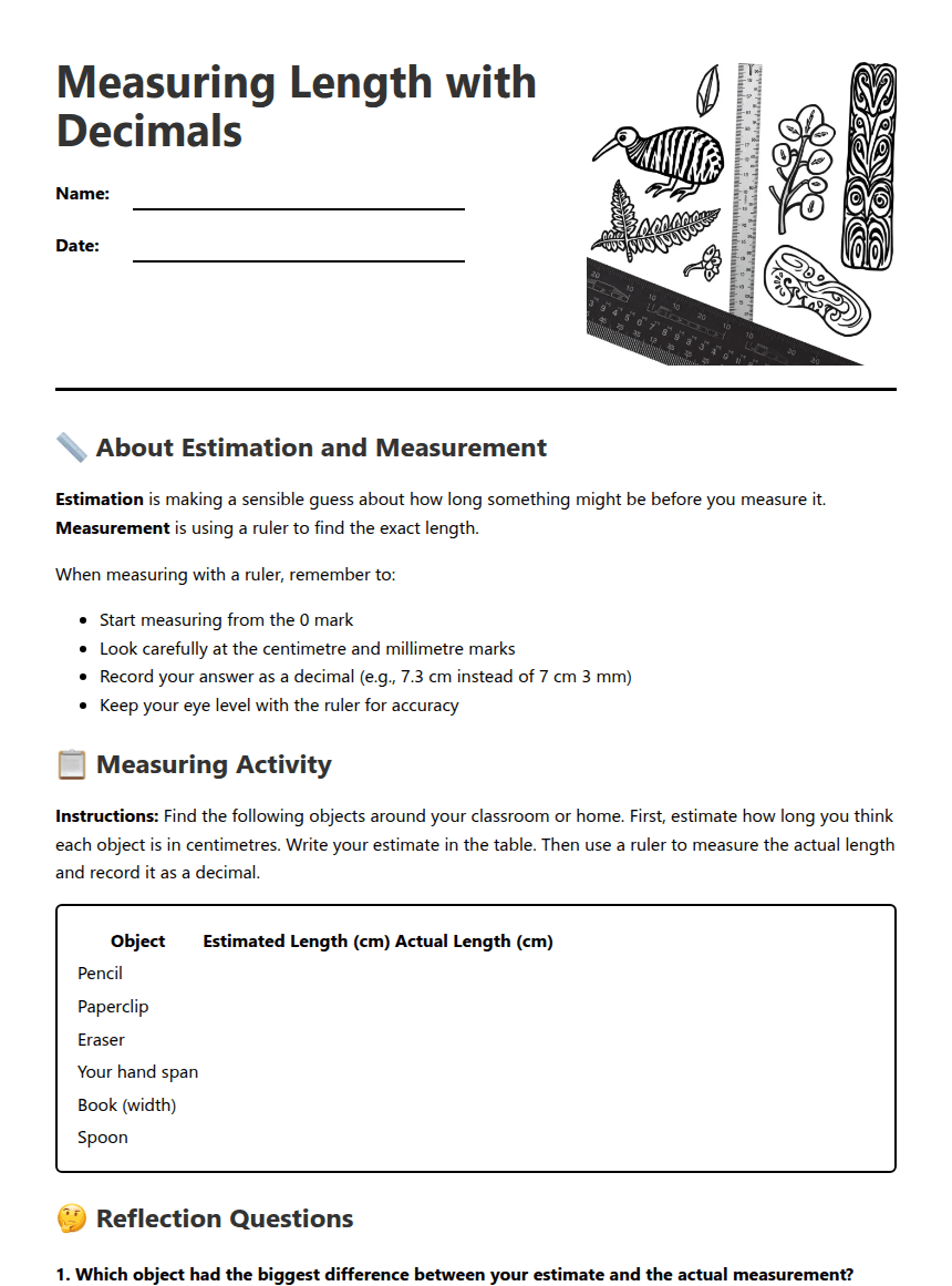 Measuring Length with Decimals worksheet preview