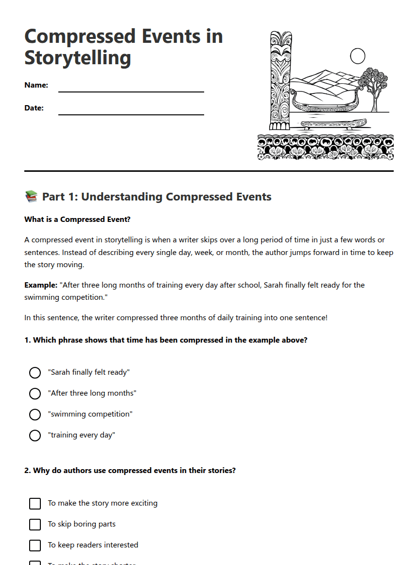 Compressed Events in Storytelling worksheet preview