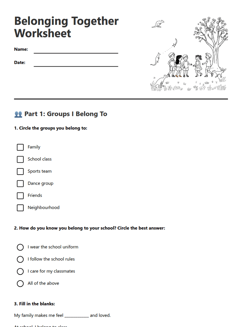 Belonging Together Worksheet