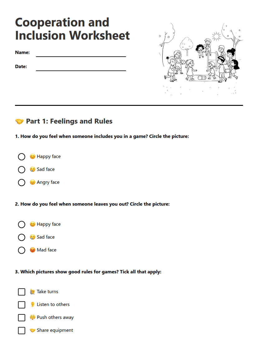 Cooperation and Inclusion Worksheet