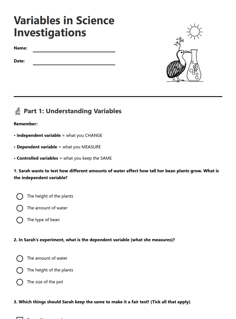 Variables in Science Investigations