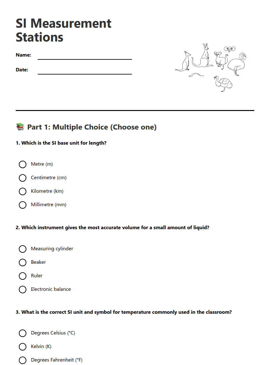 SI Measurement Stations worksheet preview