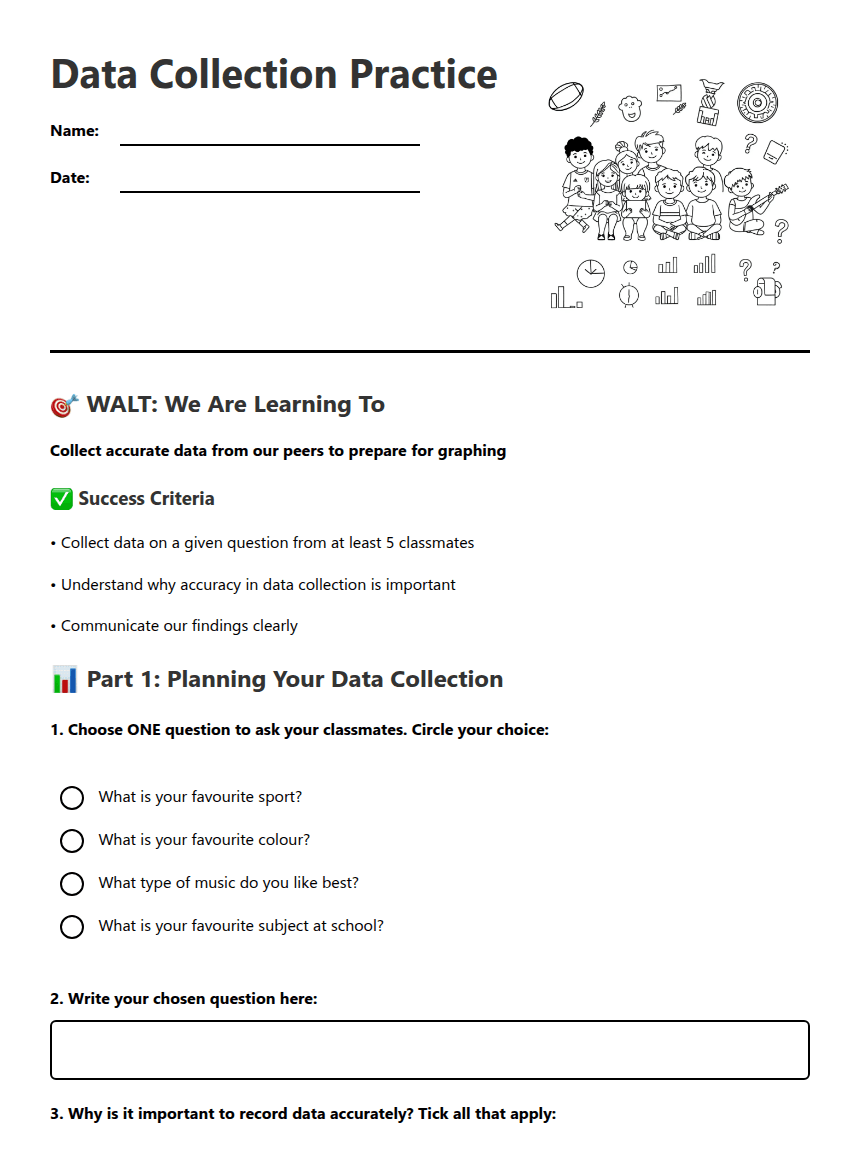 Data Collection Practice worksheet preview