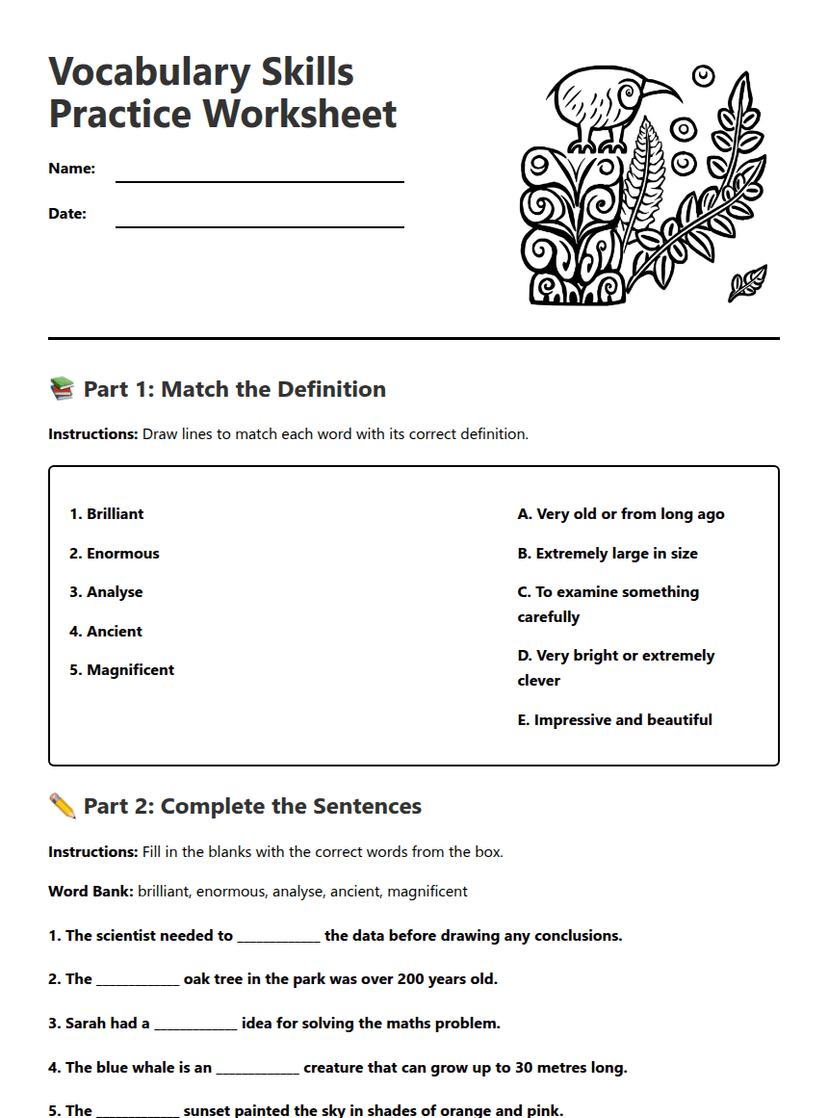 Vocabulary Skills Practice Worksheet