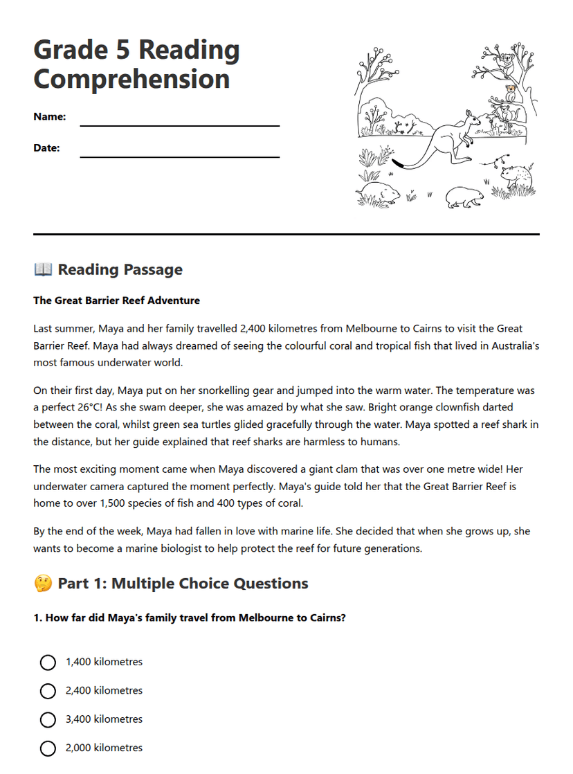 Grade 5 Reading Comprehension