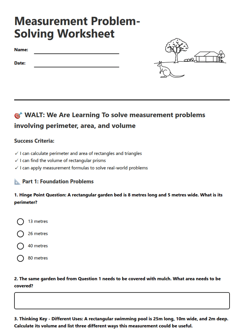 Measurement Problem-Solving Worksheet