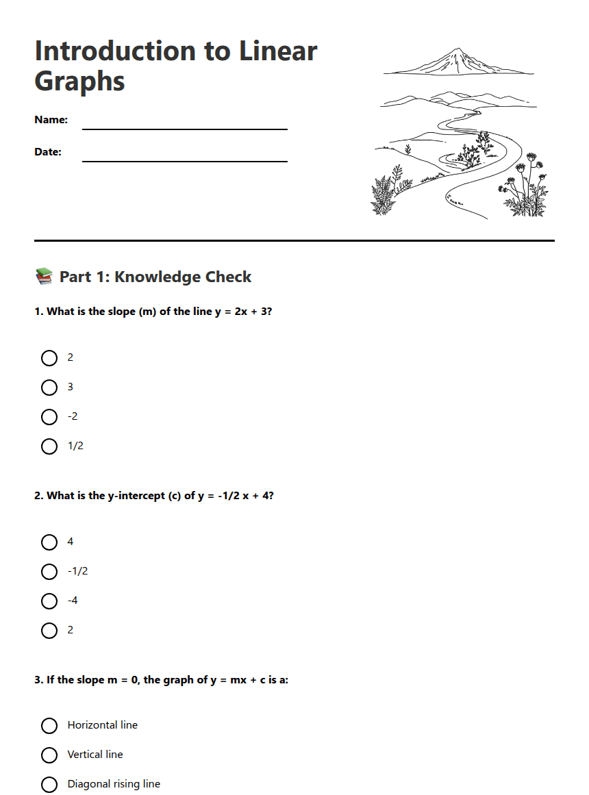Introduction to Linear Graphs worksheet preview