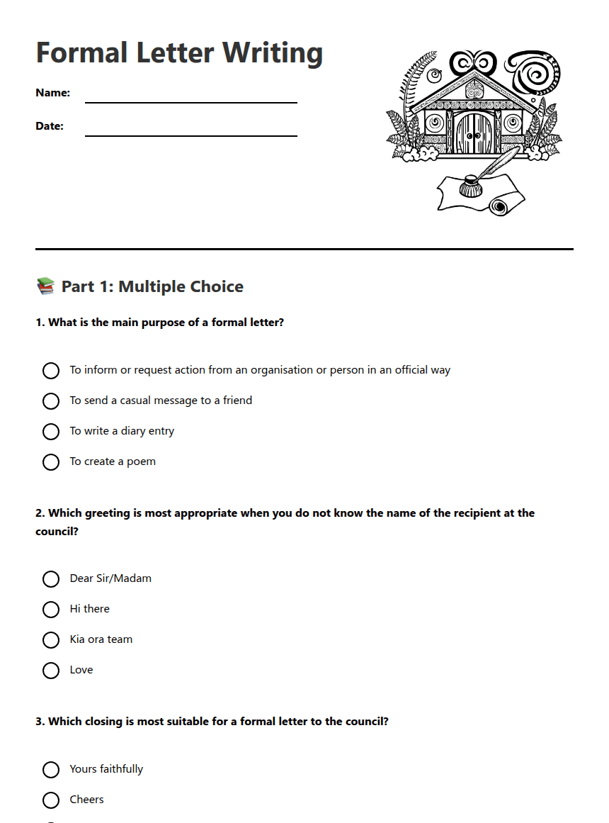 Formal Letter Writing worksheet preview