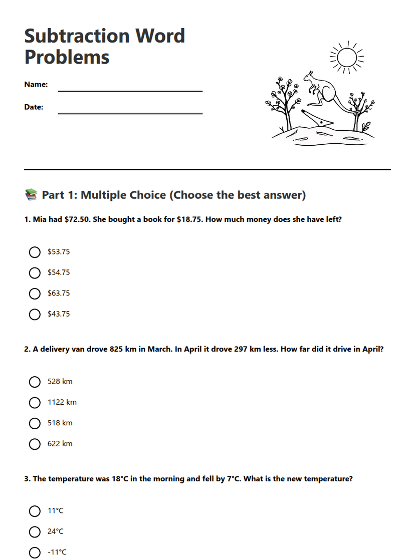 Subtraction Word Problems