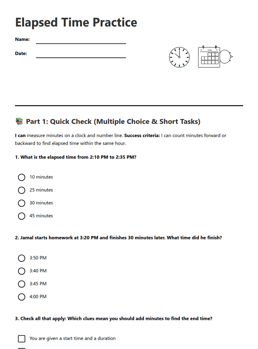 Elapsed Time Practice