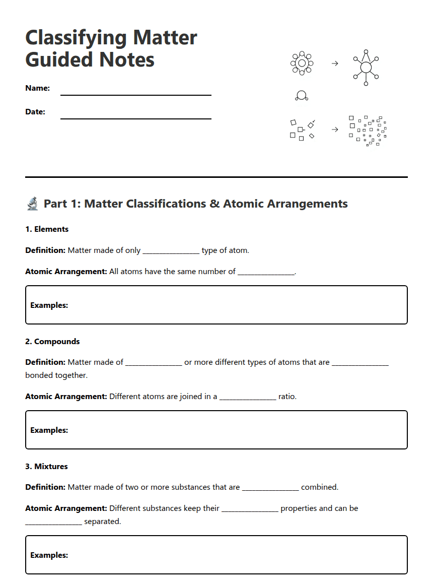 Classifying Matter Guided Notes worksheet preview