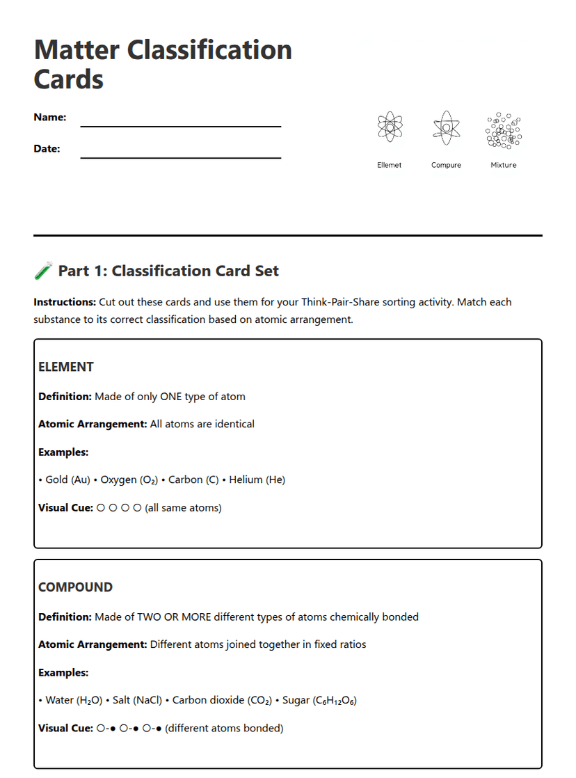 Matter Classification Cards