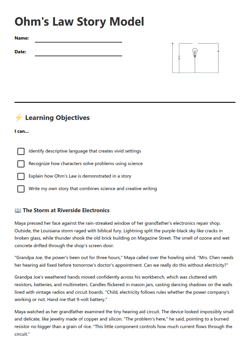 Ohm's Law Story Model