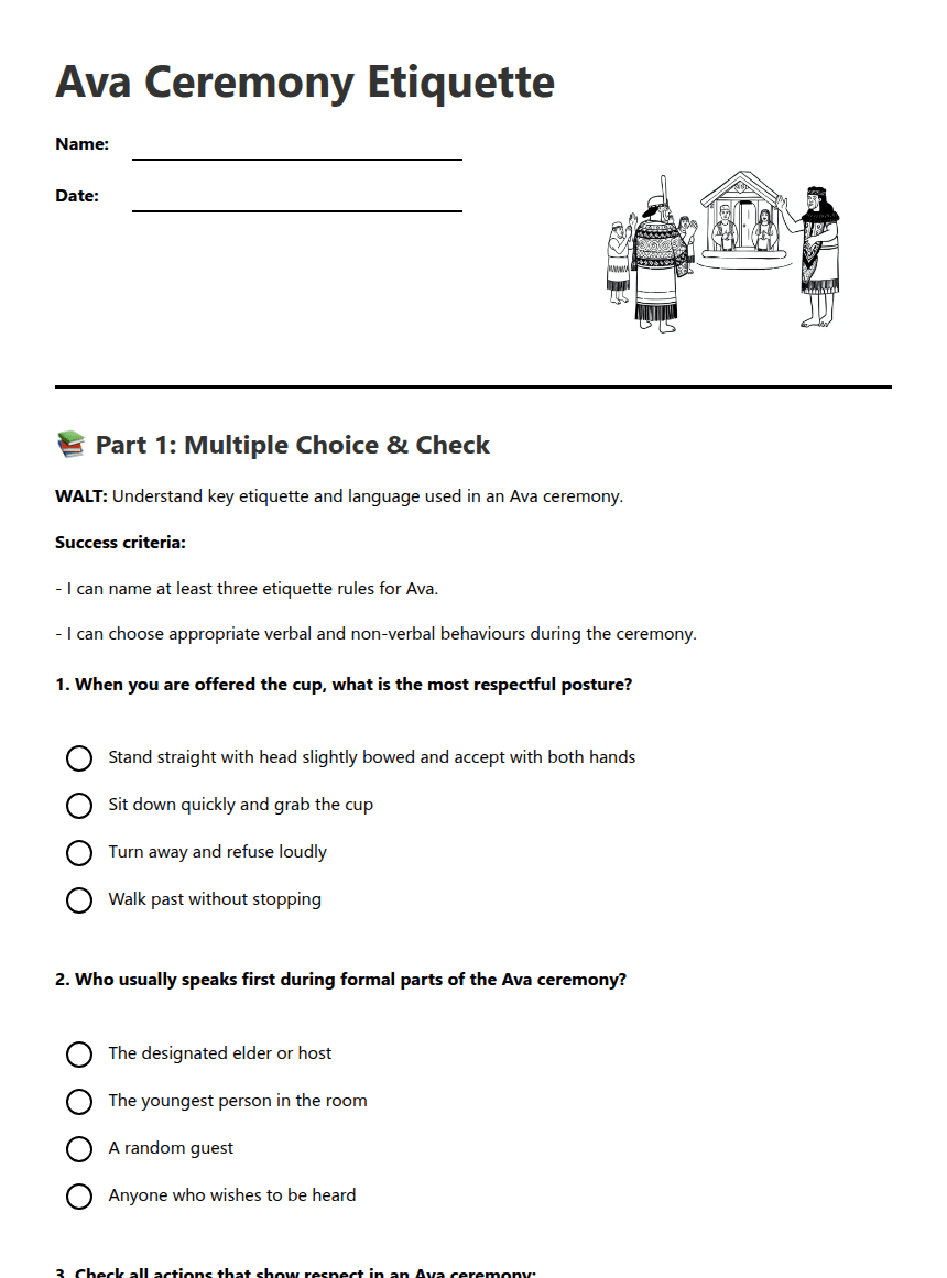 Ava Ceremony Etiquette worksheet preview