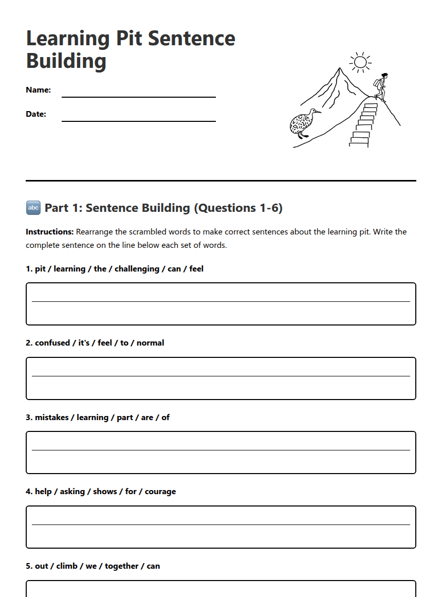 Learning Pit Sentence Building worksheet preview
