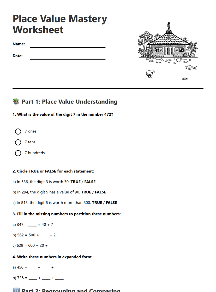 Place Value Mastery Worksheet
