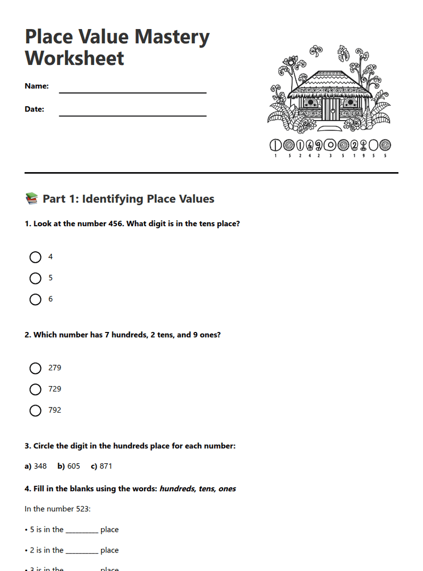 Place Value Mastery Worksheet