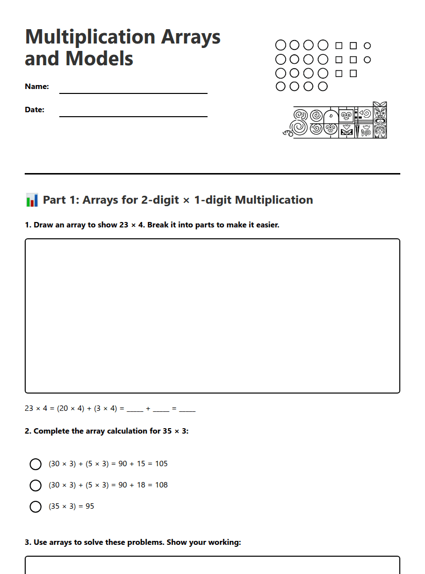 Multiplication Arrays and Models worksheet preview