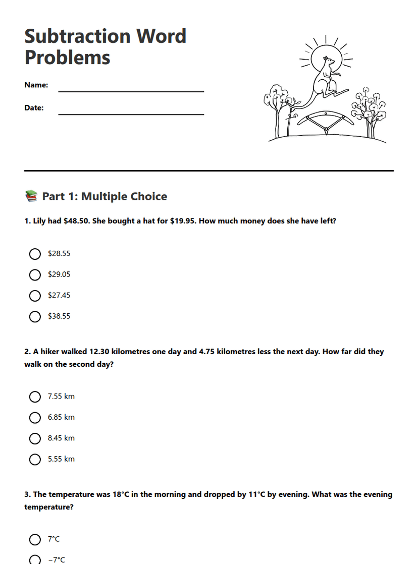Subtraction Word Problems