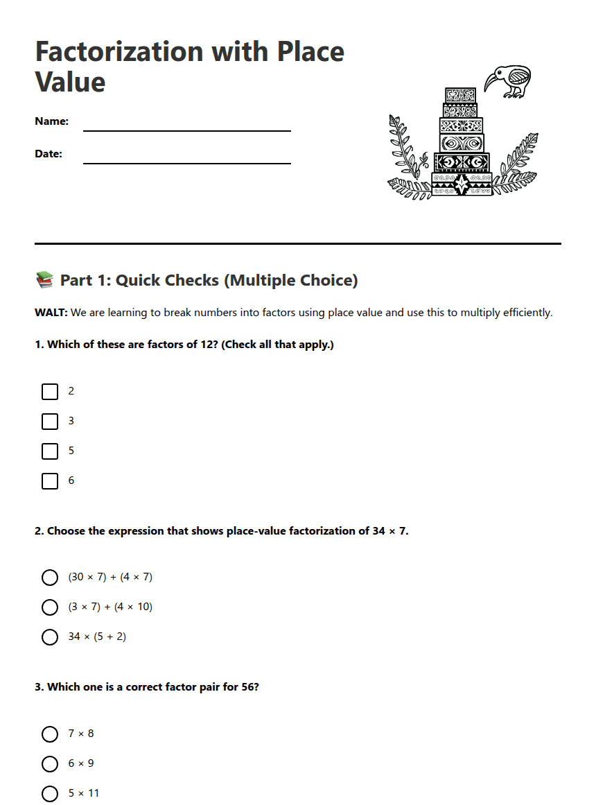 Factorization with Place Value worksheet preview