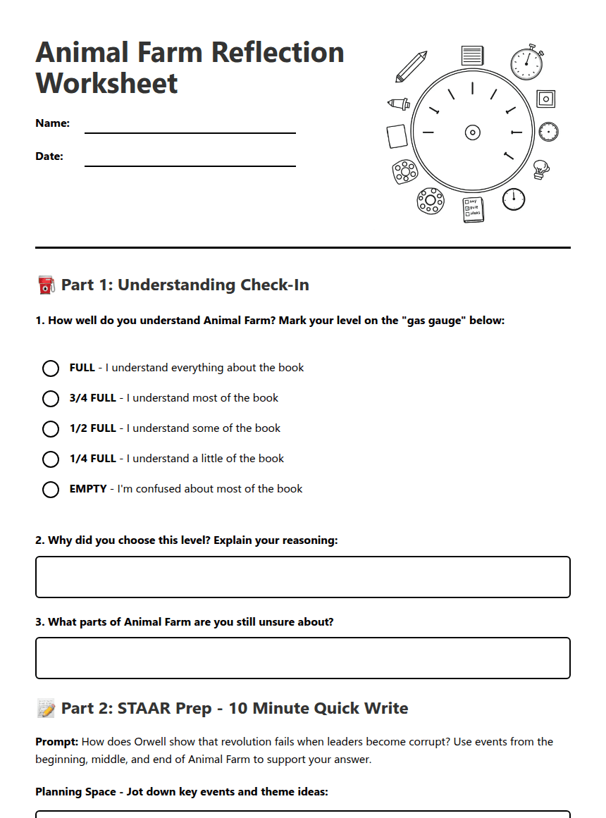 Animal Farm Reflection Worksheet worksheet preview