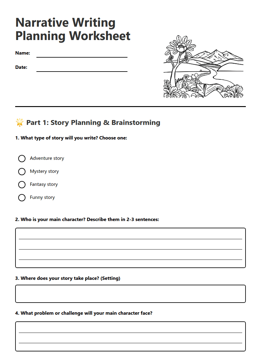 Narrative Writing Planning Worksheet worksheet preview