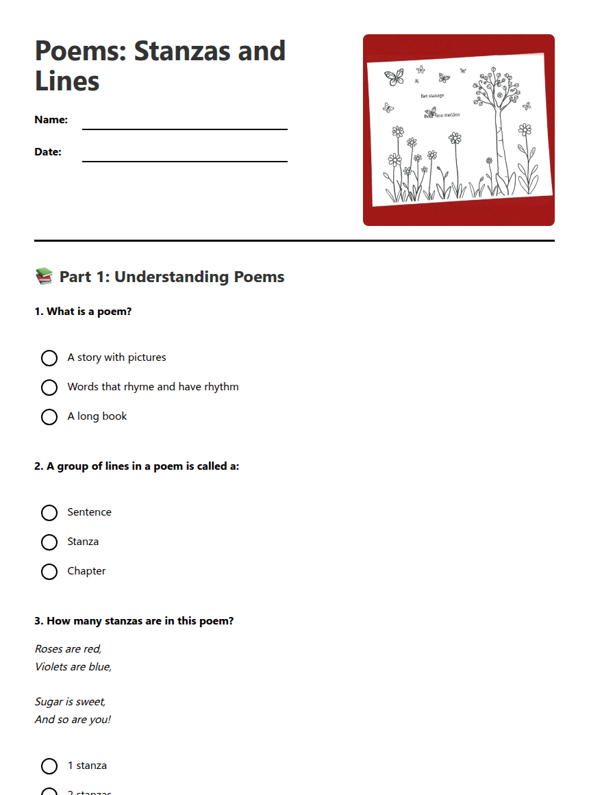 Poems: Stanzas and Lines worksheet preview