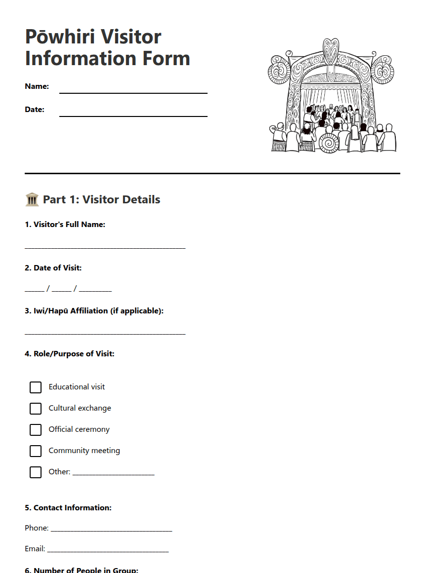 Pōwhiri Visitor Information Form worksheet preview