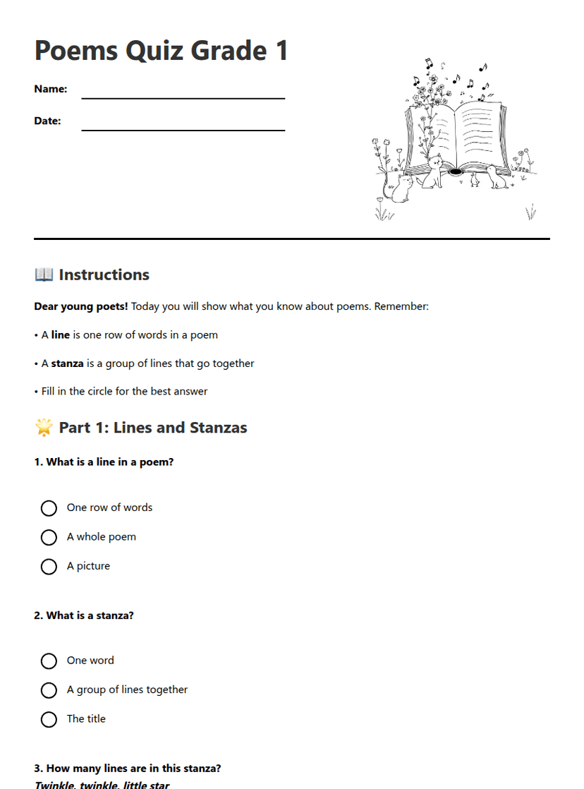 Poems Quiz Grade 1