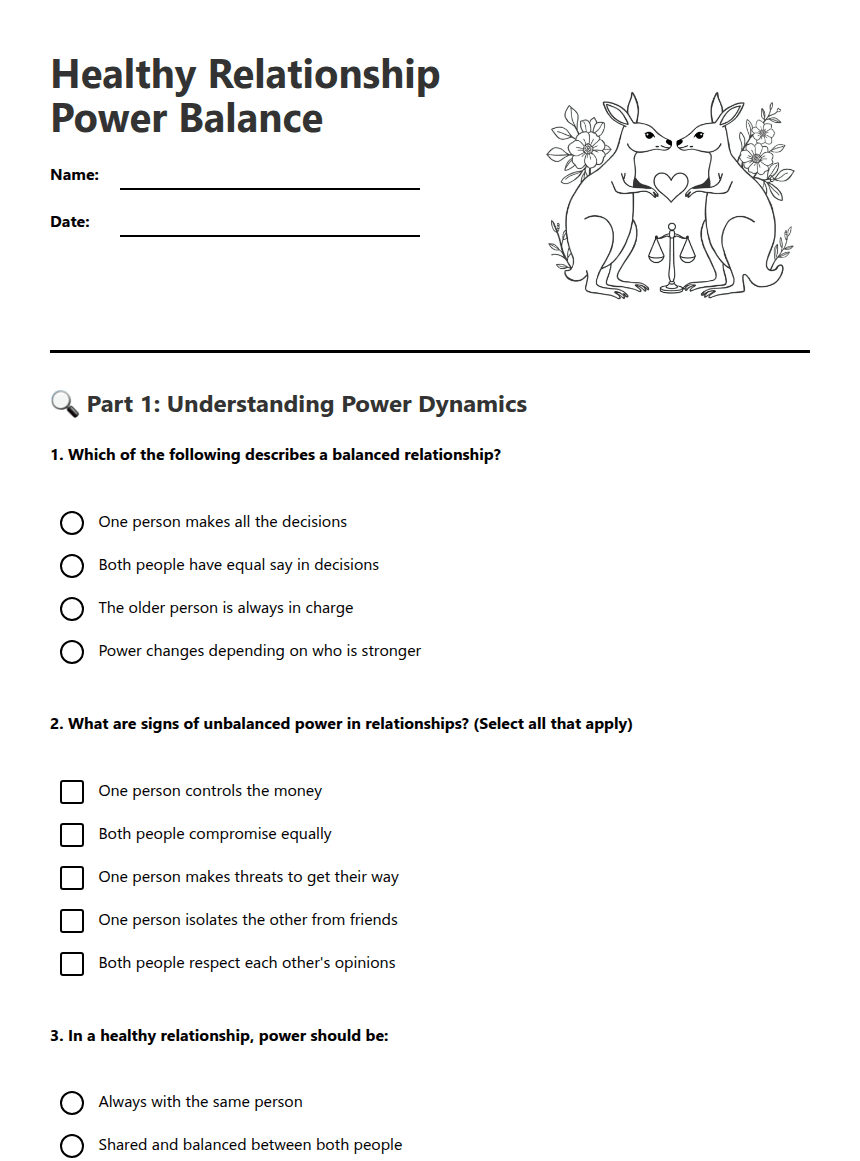 Healthy Relationship Power Balance worksheet preview