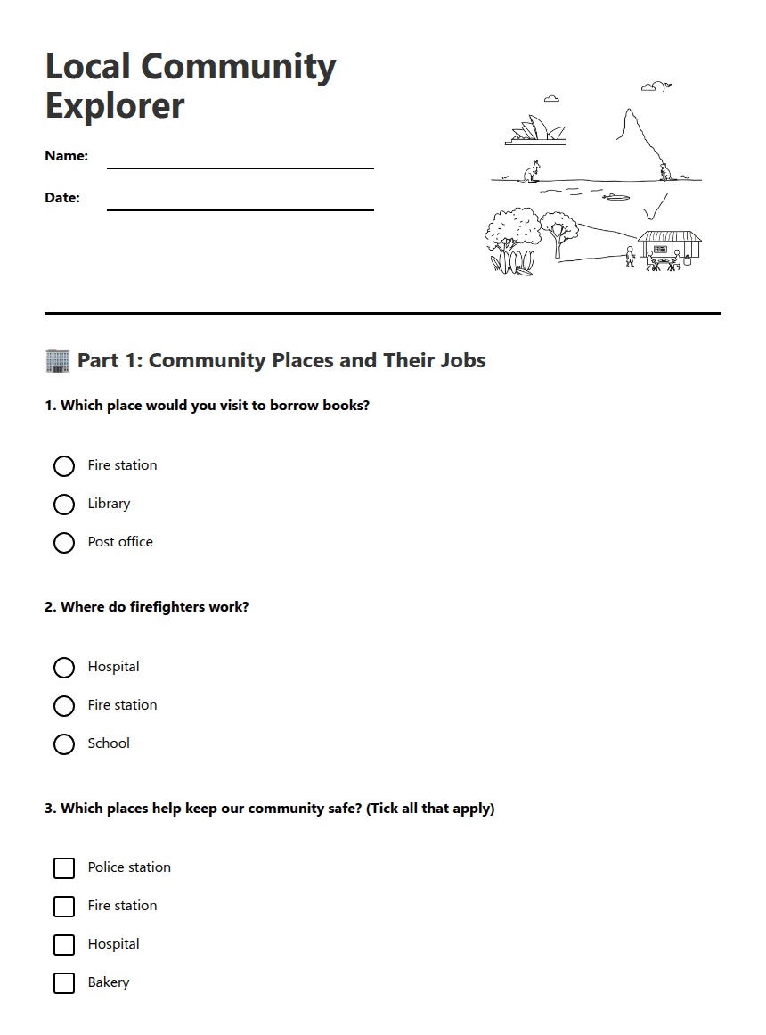 Local Community Explorer worksheet preview