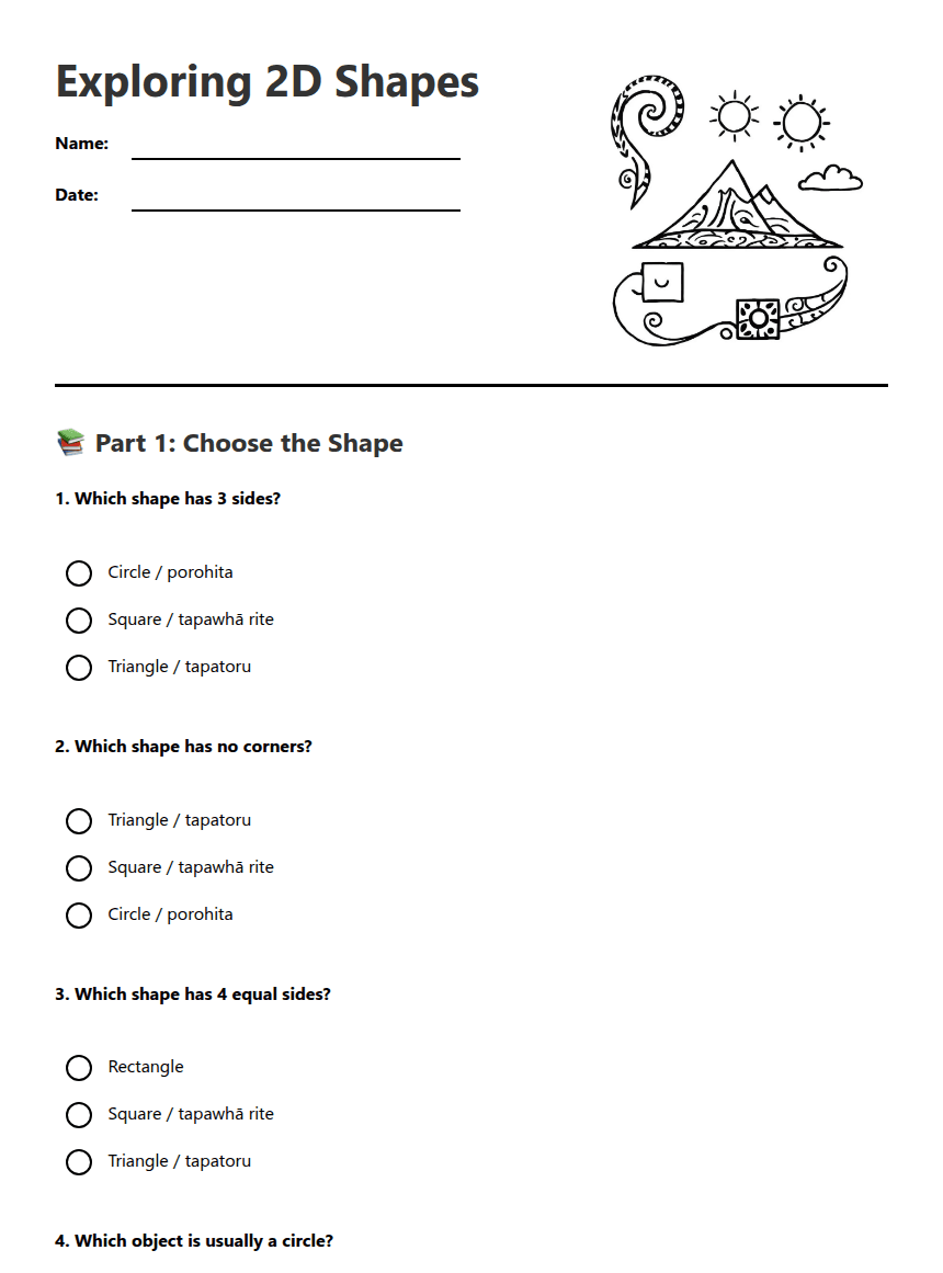 Exploring 2D Shapes worksheet preview