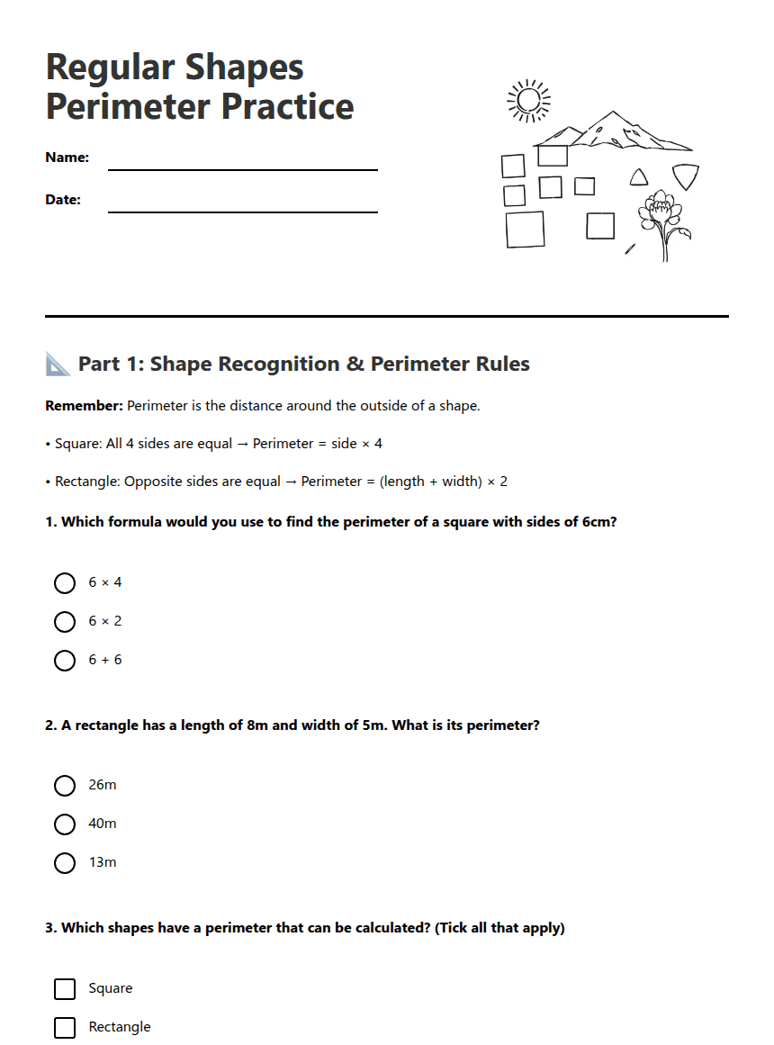 Regular Shapes Perimeter Practice worksheet preview