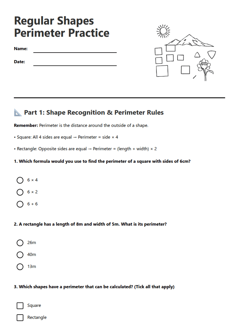 Regular Shapes Perimeter Practice