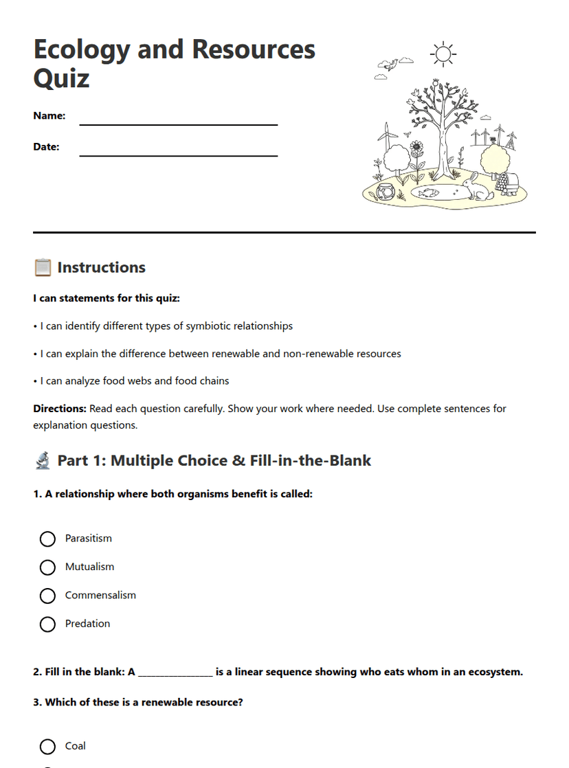 Ecology and Resources Quiz
