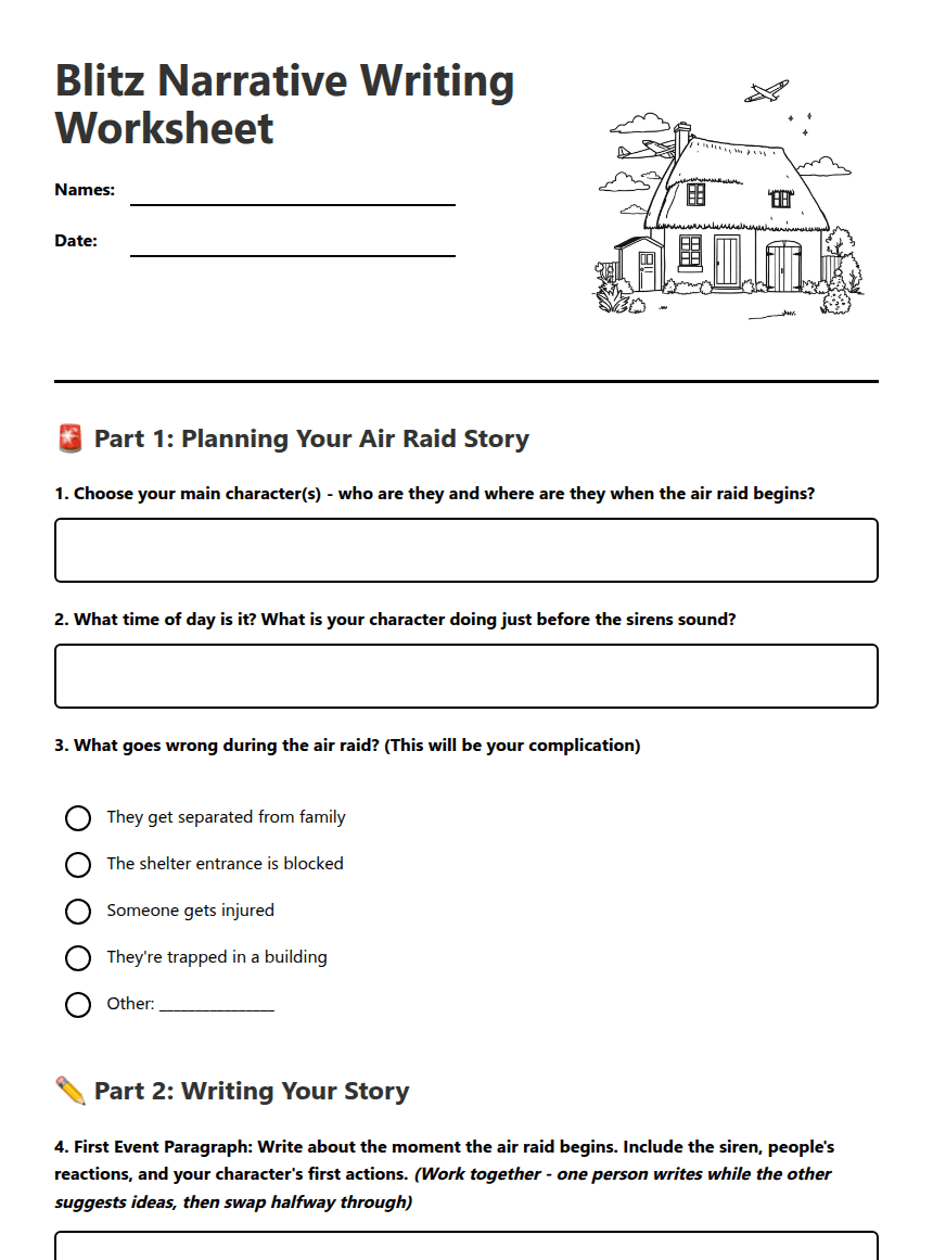 Blitz Narrative Writing Worksheet worksheet preview
