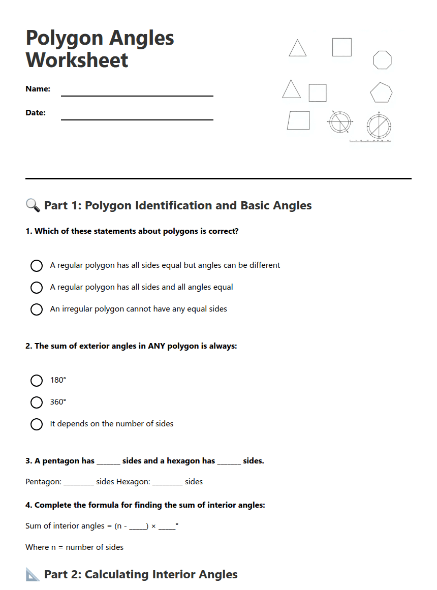 Polygon Angles Worksheet worksheet preview