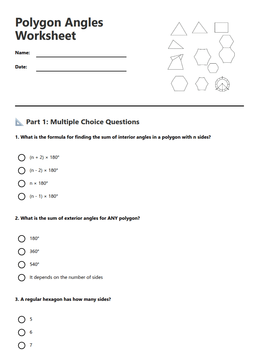 Polygon Angles Worksheet worksheet preview