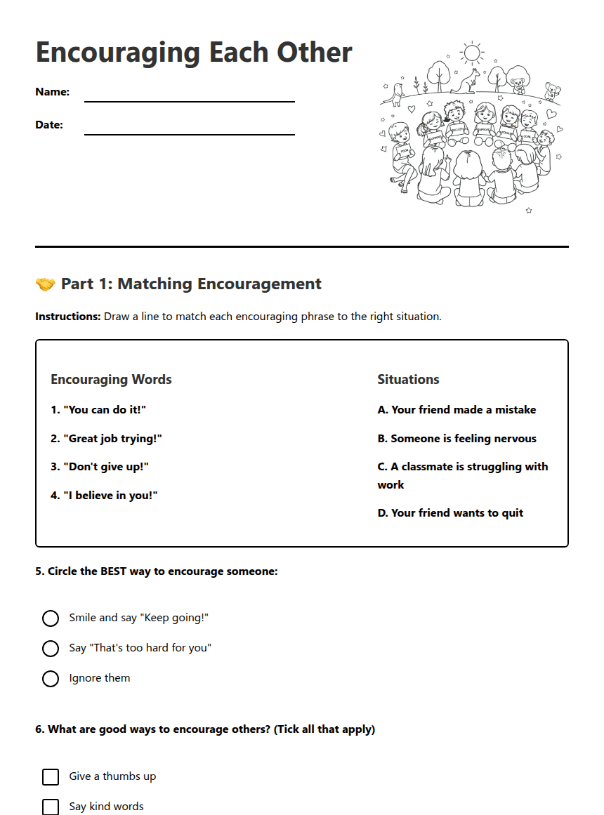 Encouraging Each Other worksheet preview