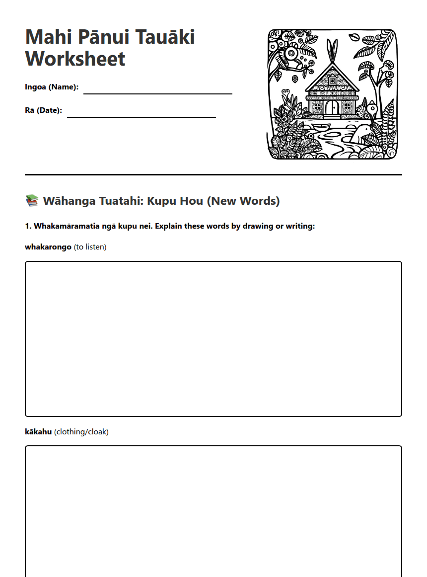 Mahi Pānui Tauāki Worksheet worksheet preview