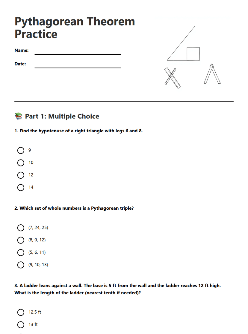Pythagorean Theorem Practice
