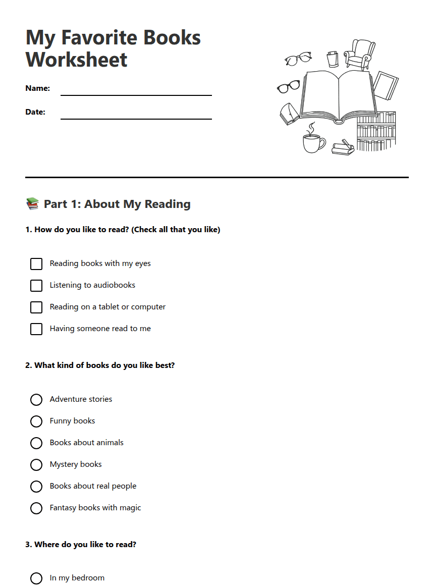 My Favorite Books Worksheet worksheet preview