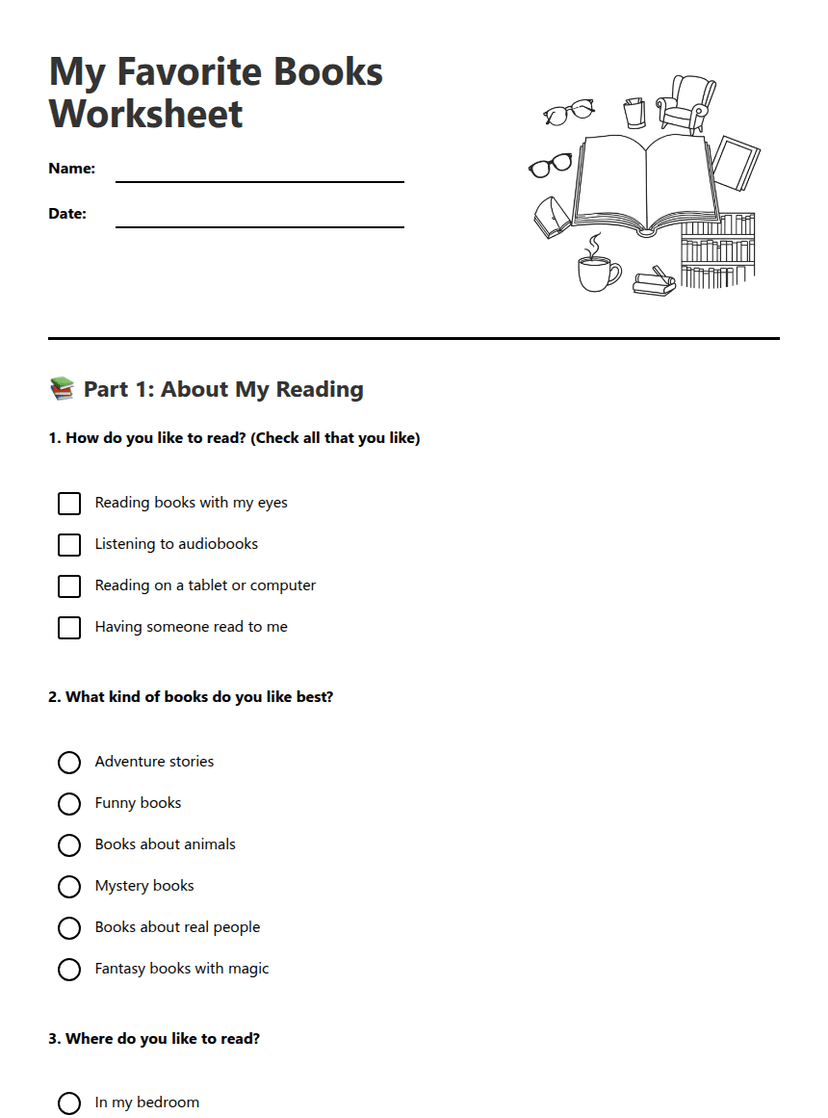 My Favorite Books Worksheet