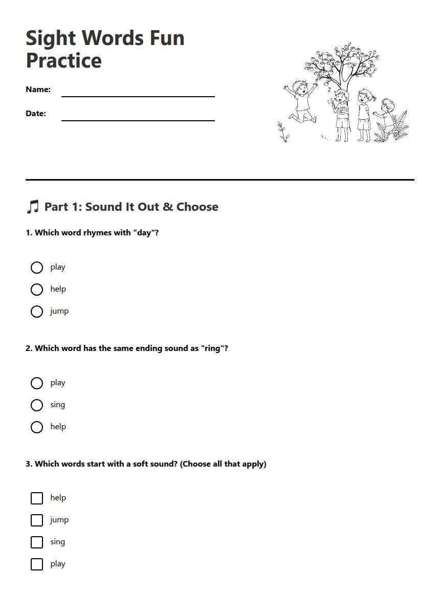 Sight Words Fun Practice worksheet preview