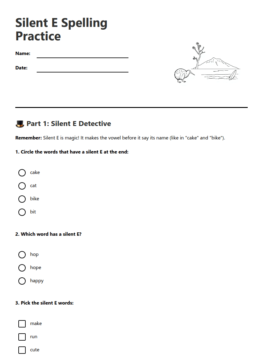 Silent E Spelling Practice worksheet preview