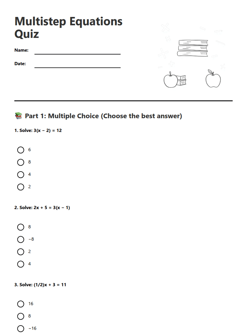 Multistep Equations Quiz