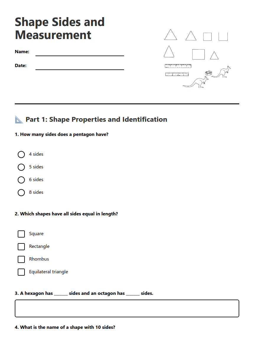 Shape Sides and Measurement worksheet preview