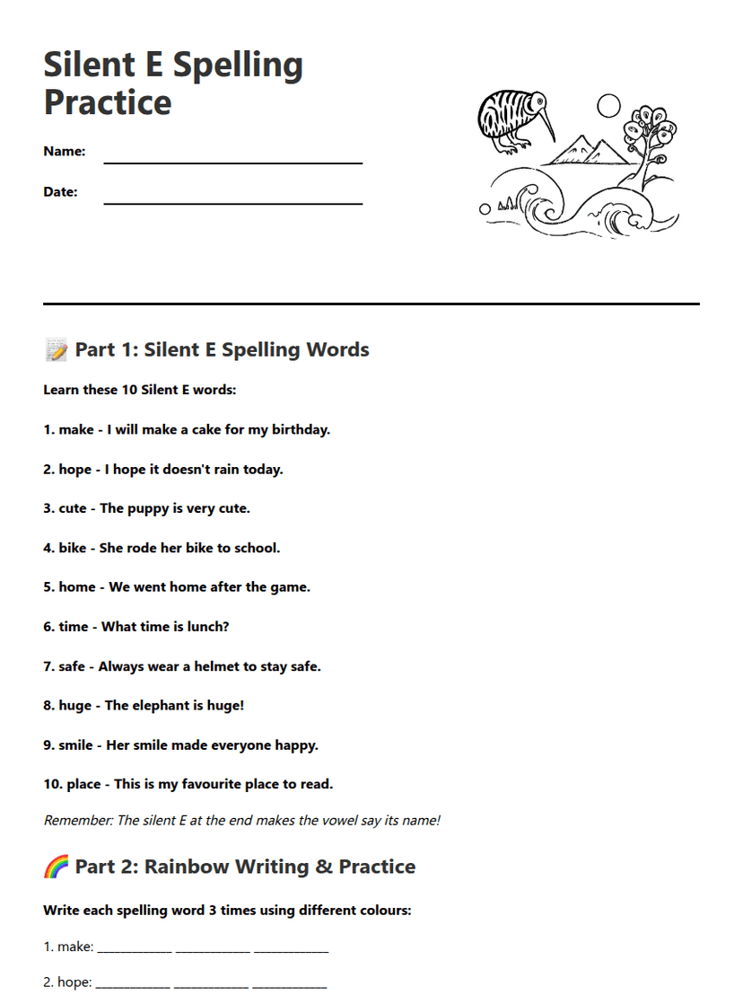 Silent E Spelling Practice