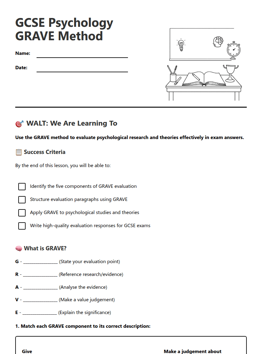 GCSE Psychology GRAVE Method worksheet preview