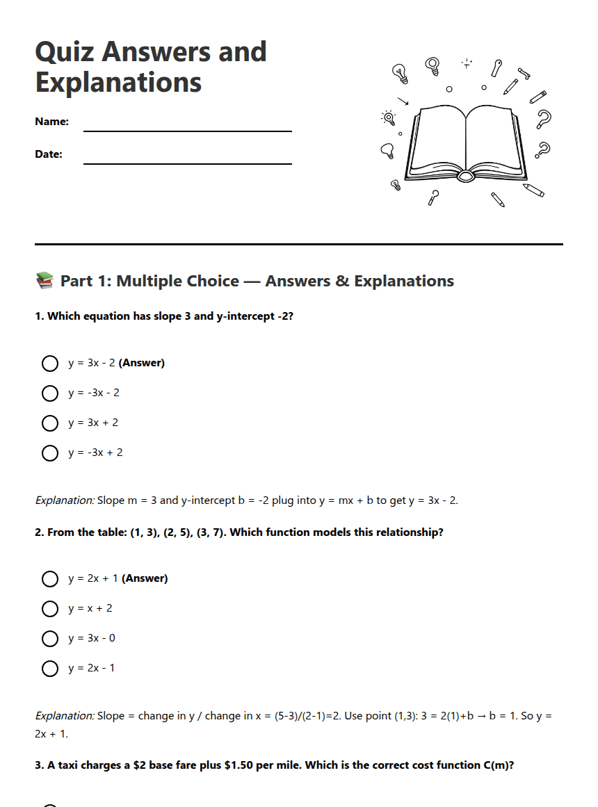 Quiz Answers and Explanations worksheet preview